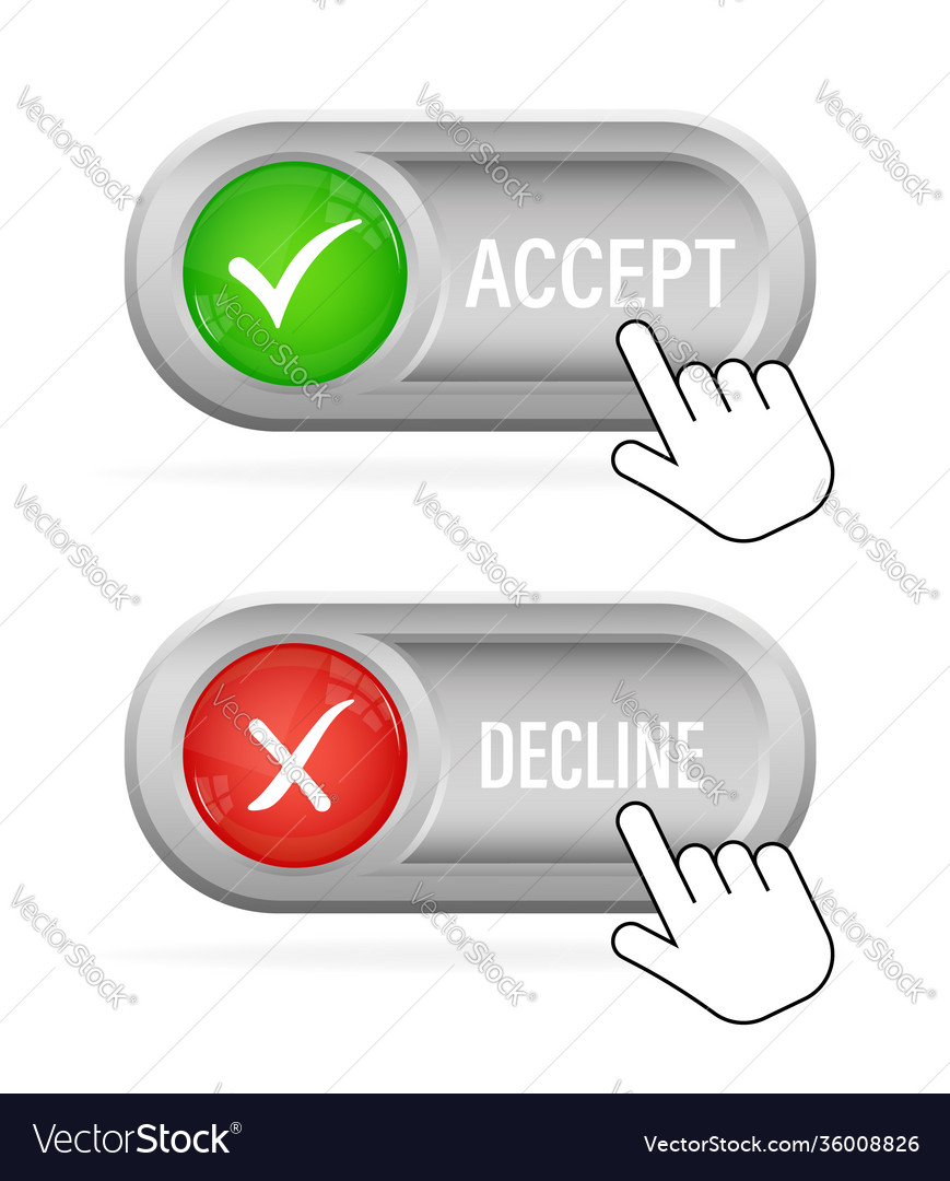 Green and red accept decline button abstract web vector image Green and red accept decline button abstract web