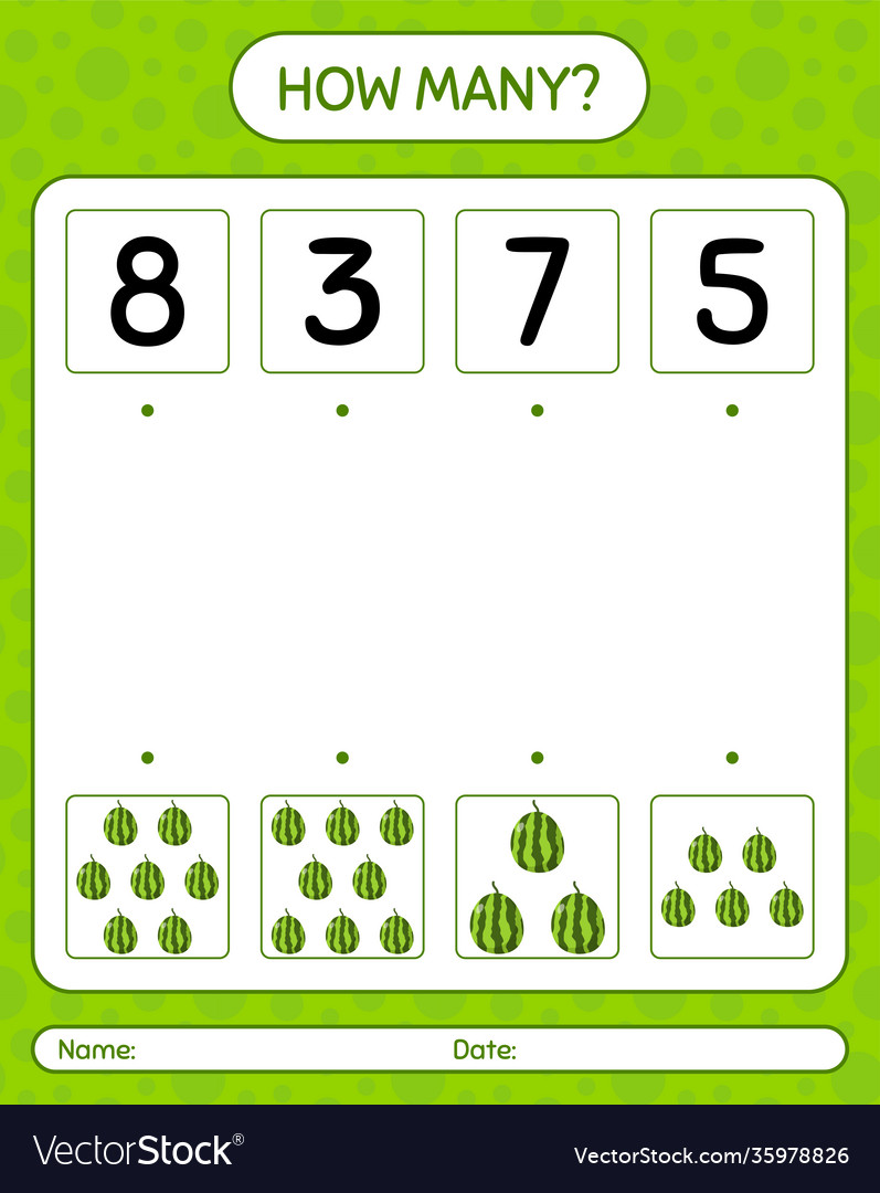How many counting game with watermelon worksheet vector image How many counting game with watermelon worksheet