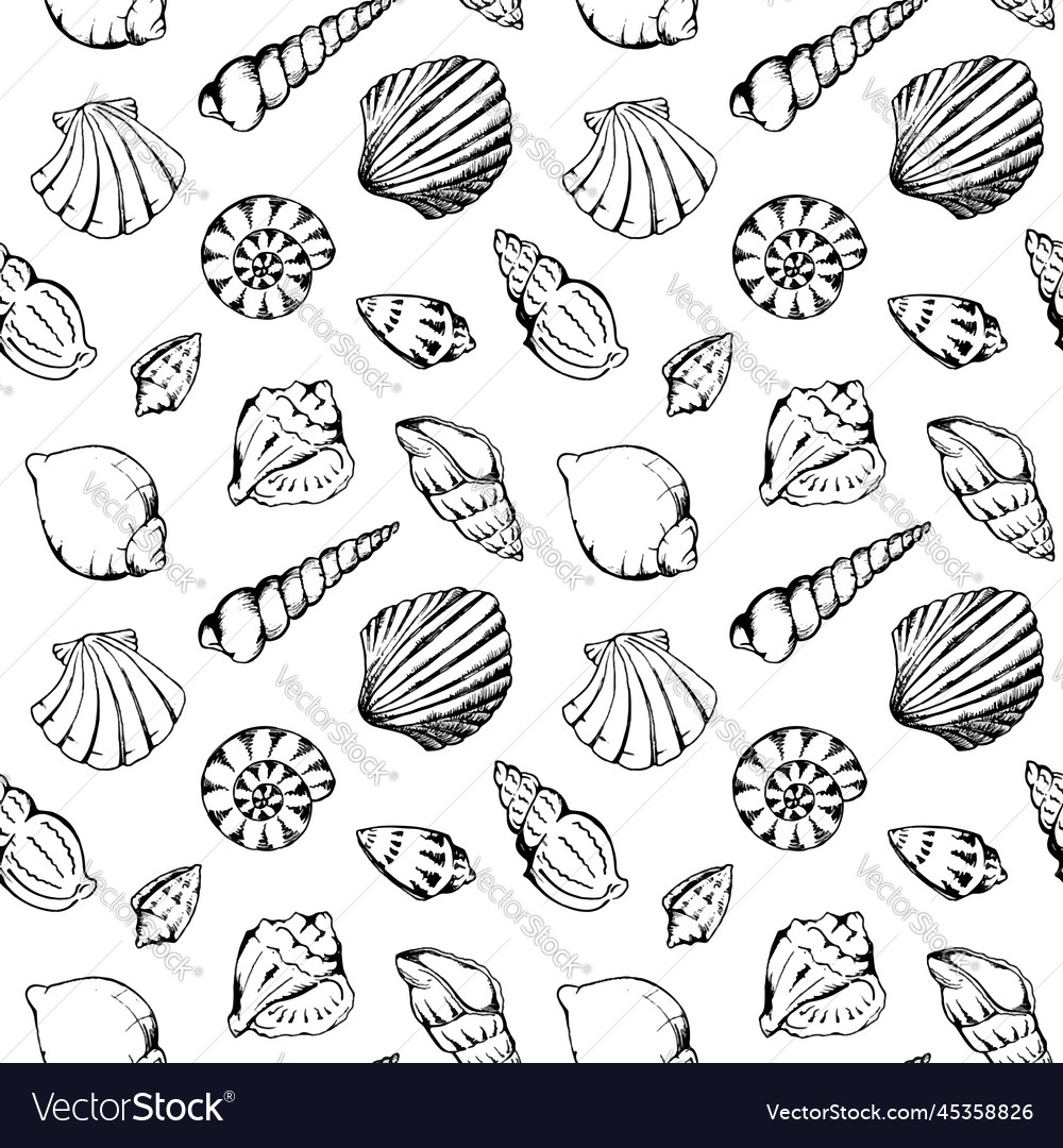 Monochrome Sea Shells Seamless Pattern Texture Vector Image Monochrome Sea Shells Seamless Pattern Texture Vector Image