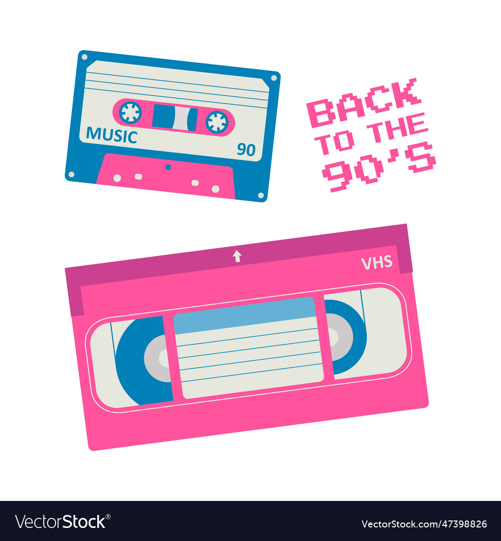 Retro audio and video cassettes back to the 90s Vector Image