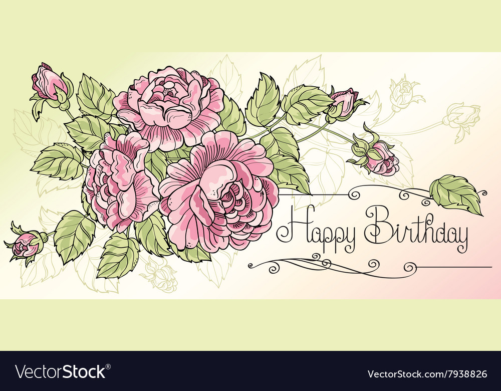 Sheet of old paper decorated pink roses Royalty Free Vector