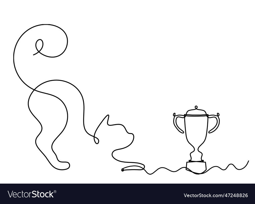 Silhouette of abstract cat with trophy in line