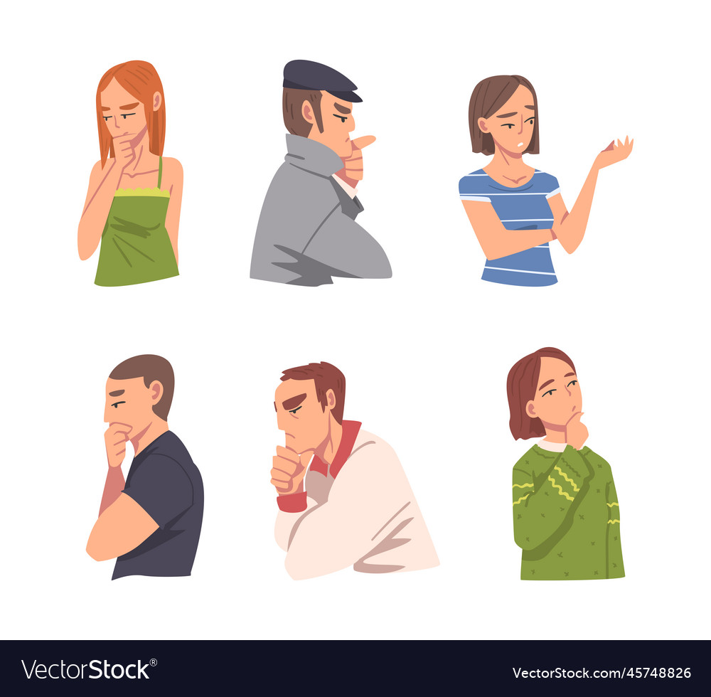 Thoughtful man and woman thinking and figuring Vector Image