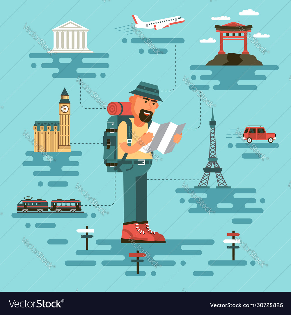 Tourist With Map Royalty Free Vector Image Vectorstock