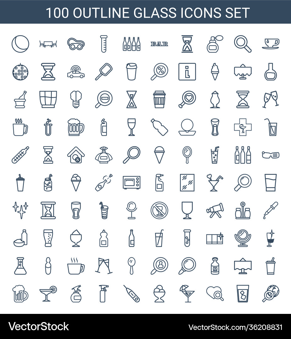 100 glass icons Royalty Free Vector Image - VectorStock