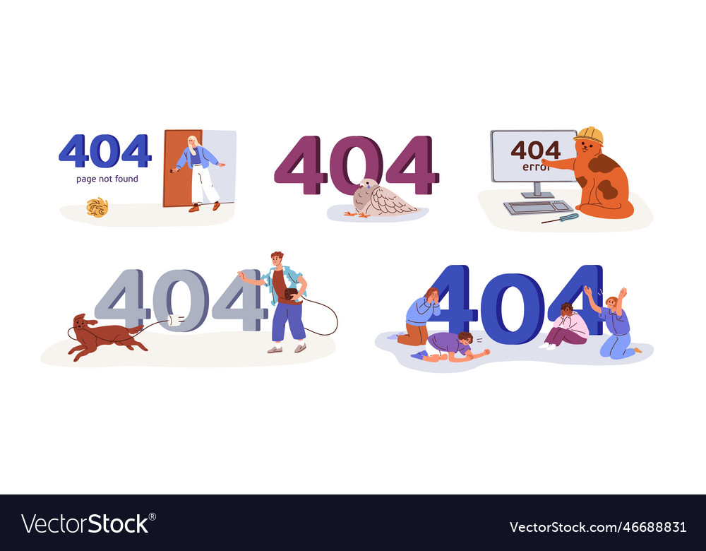 404 error page designs set web site problem vector image 404 error page designs set web site problem