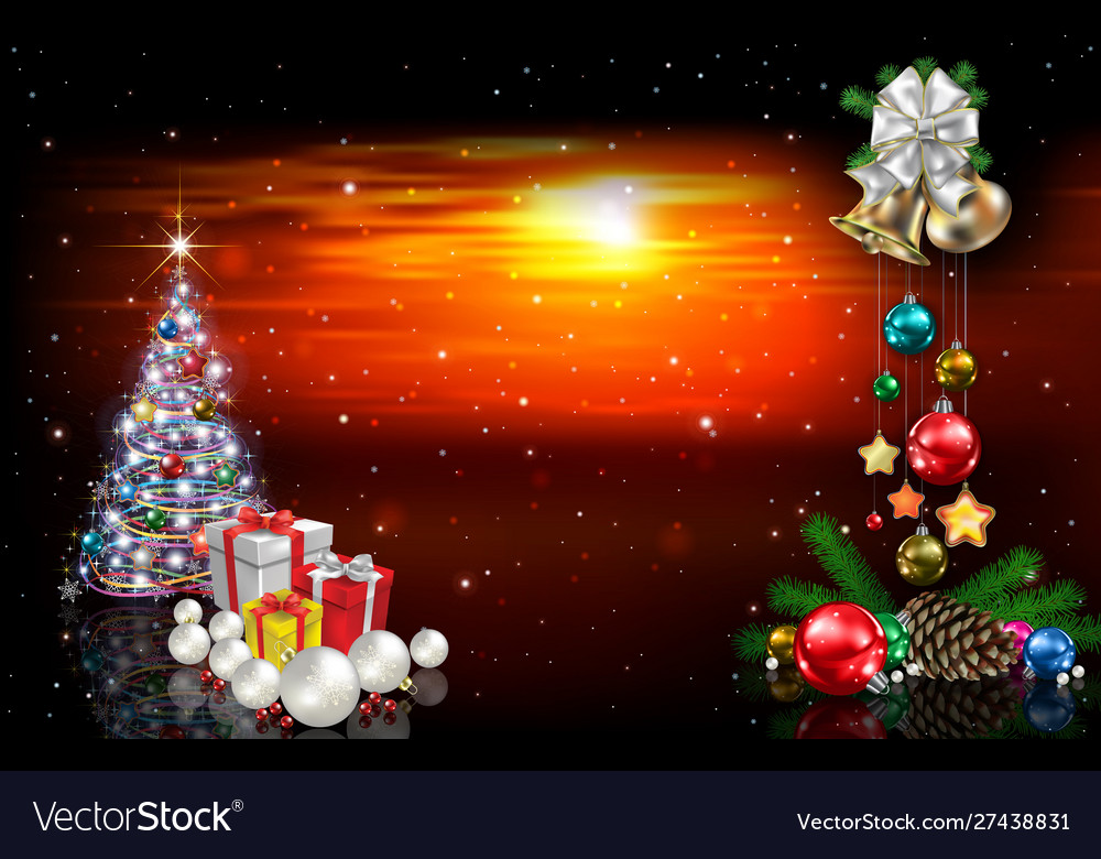 Abstract red sunset background with christmas