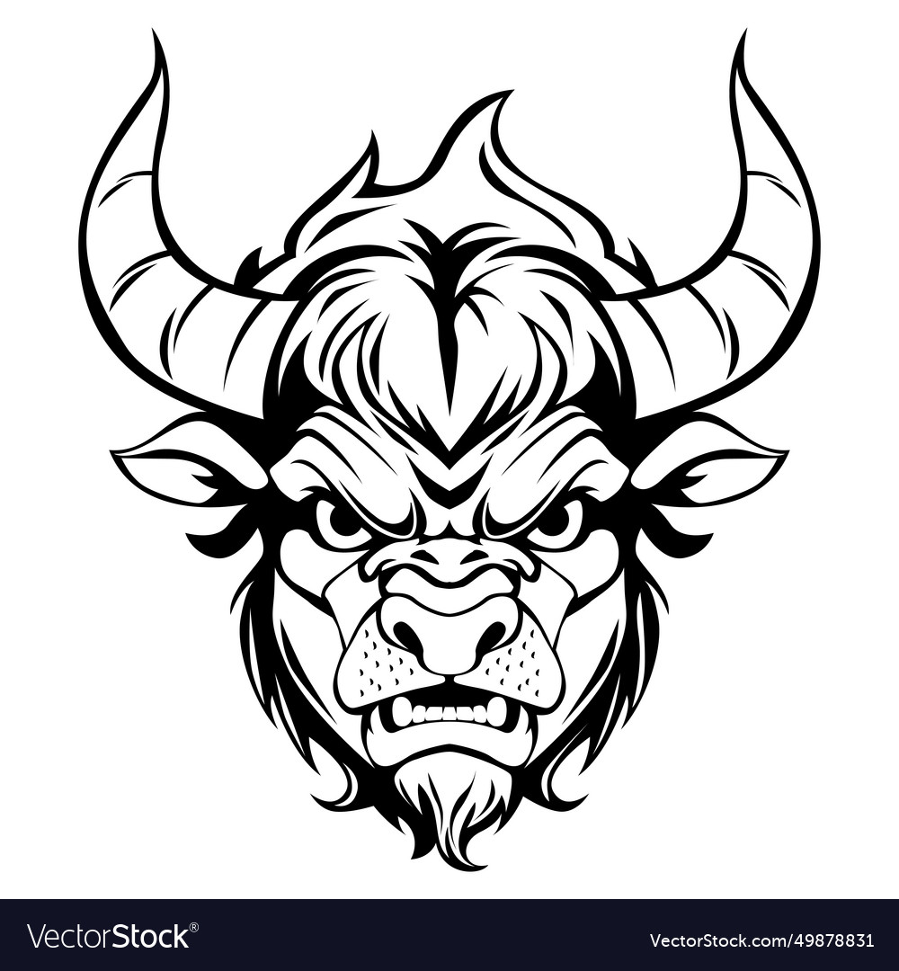 Bull head drawing black and white Royalty Free Vector Image