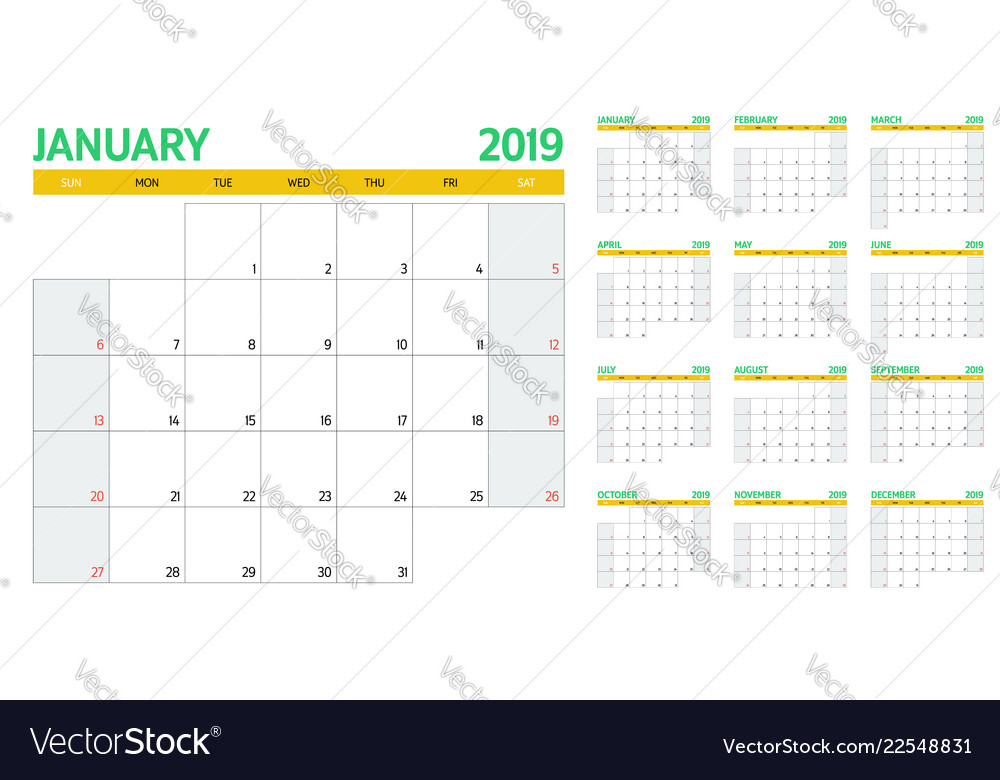Calendar planner 2019 template vector image Calendar planner 2019 template