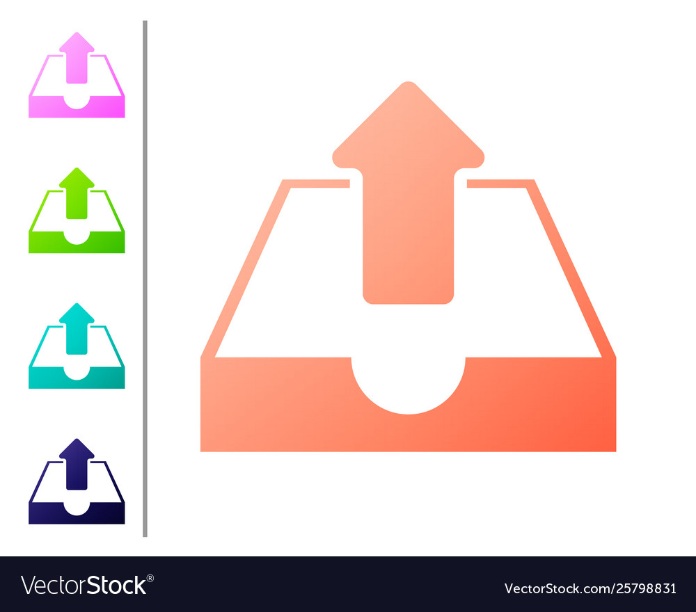 Coral upload inbox icon isolated on white vector image Coral upload inbox icon isolated on white