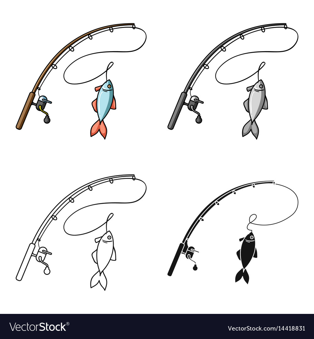 Fishing rod and fish icon in cartoon style Vector Image