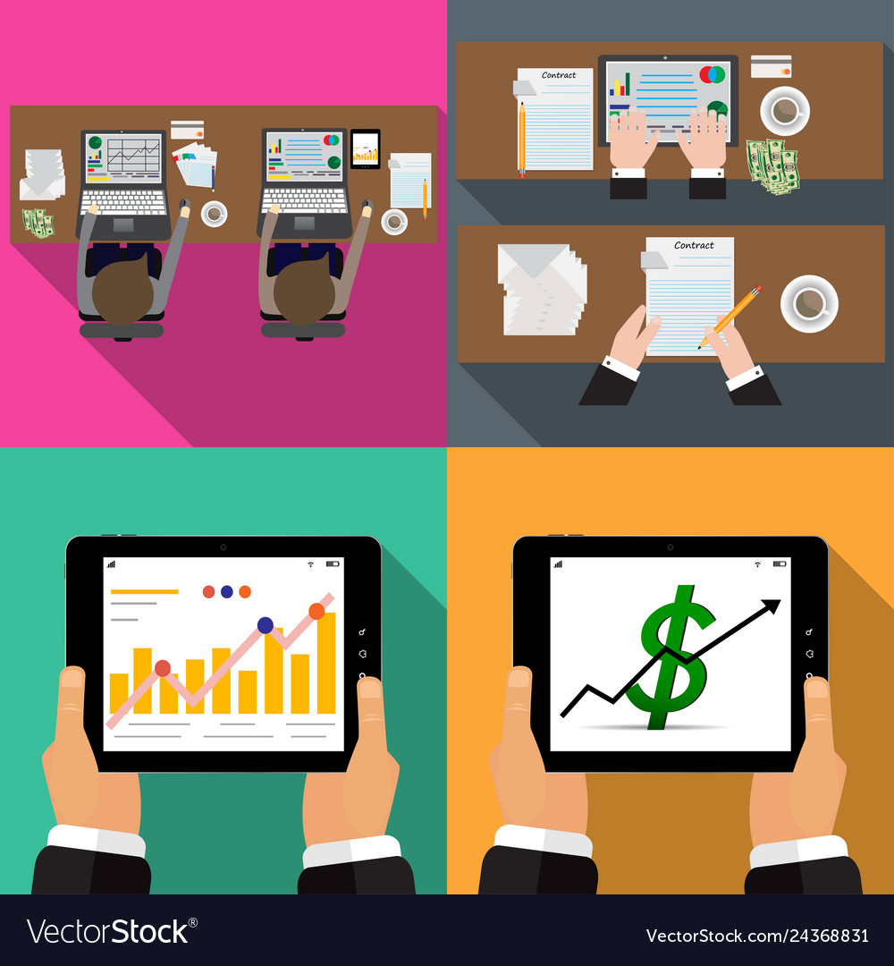 Four different icons workflow in flat vector image Four different icons workflow in flat