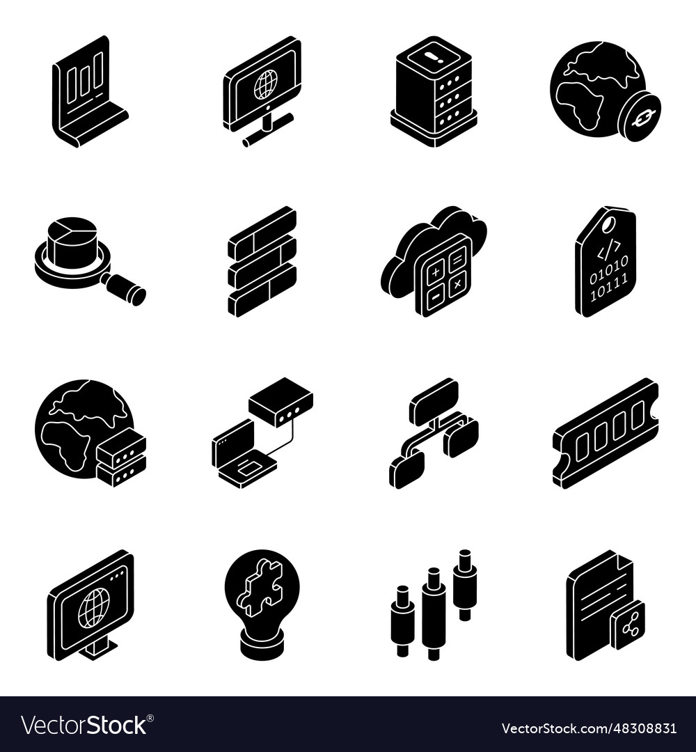 Pack of data server solid icons
