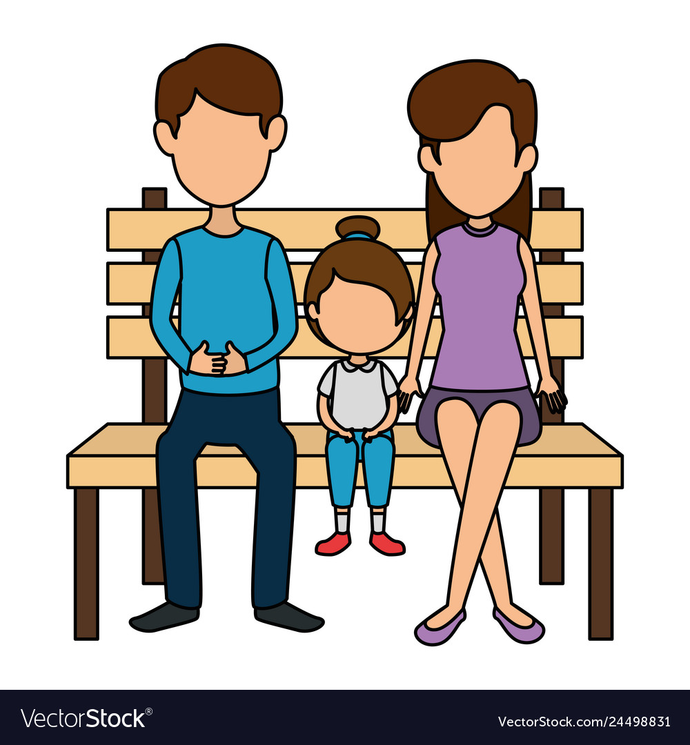 Parents couple with daughter in the park chair