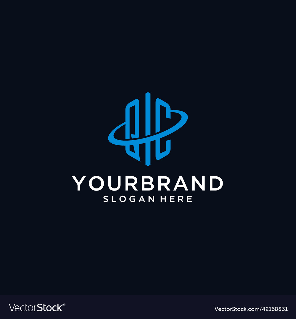 Qc initial monogram logo with hexagonal shape