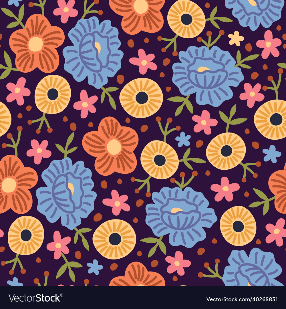 Seamless Pattern Spring Flowers Hand Drawn Vector Image 1718