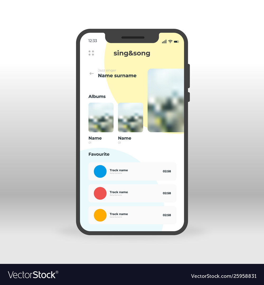 Singers and songs ui ux gui screen for mobile