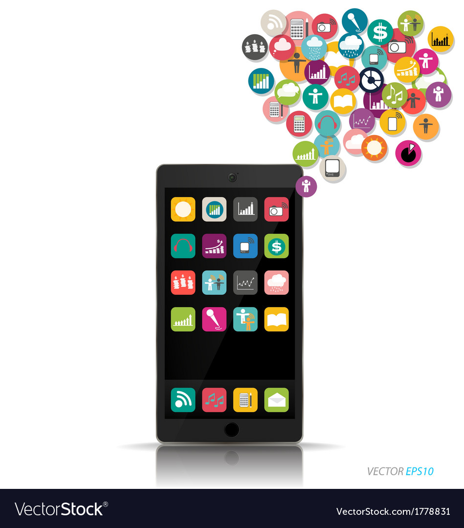 Touchscreen device with cloud of colorful