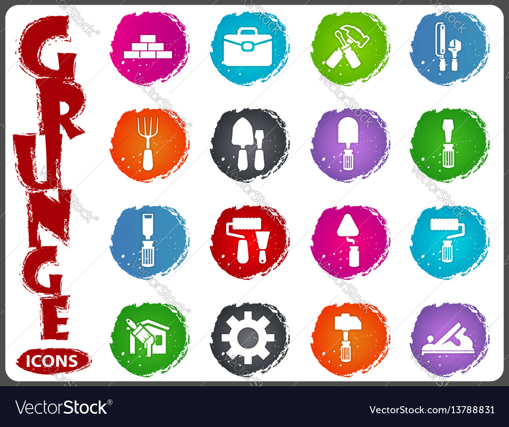 Work tools icons set in grunge style