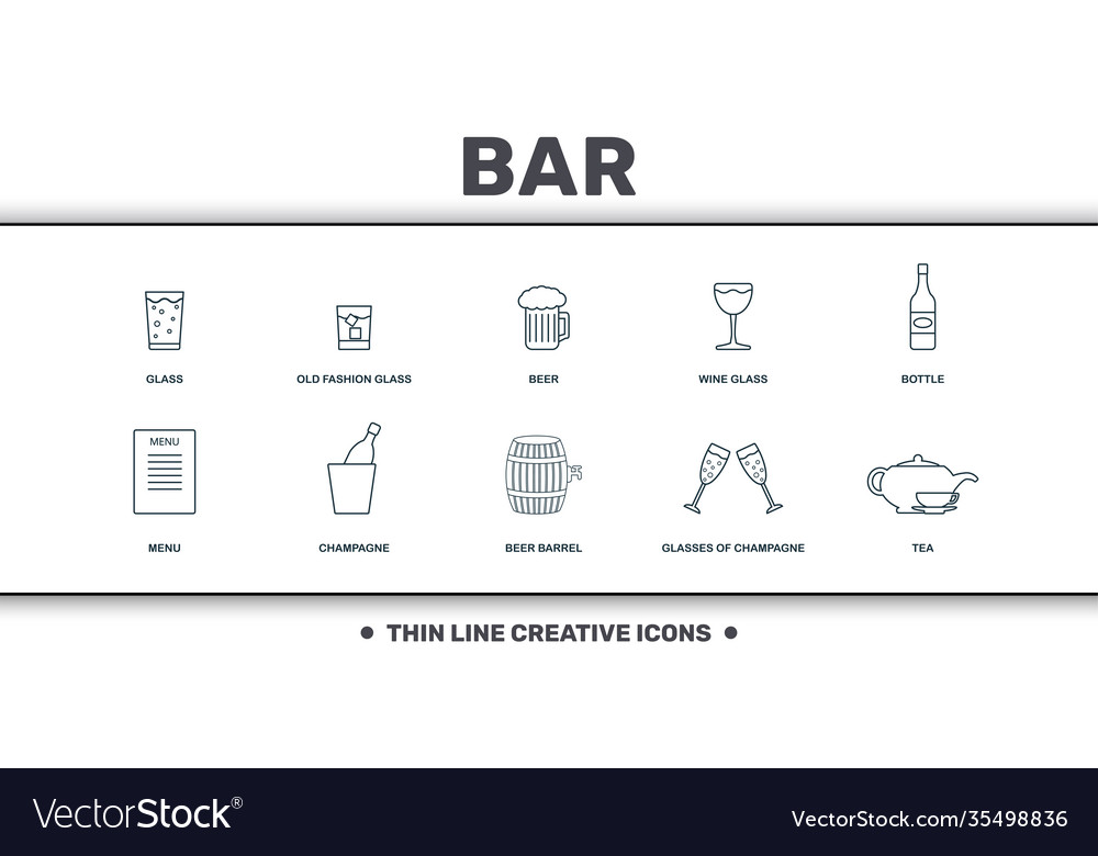 Bar and restaurant icons set collection includes