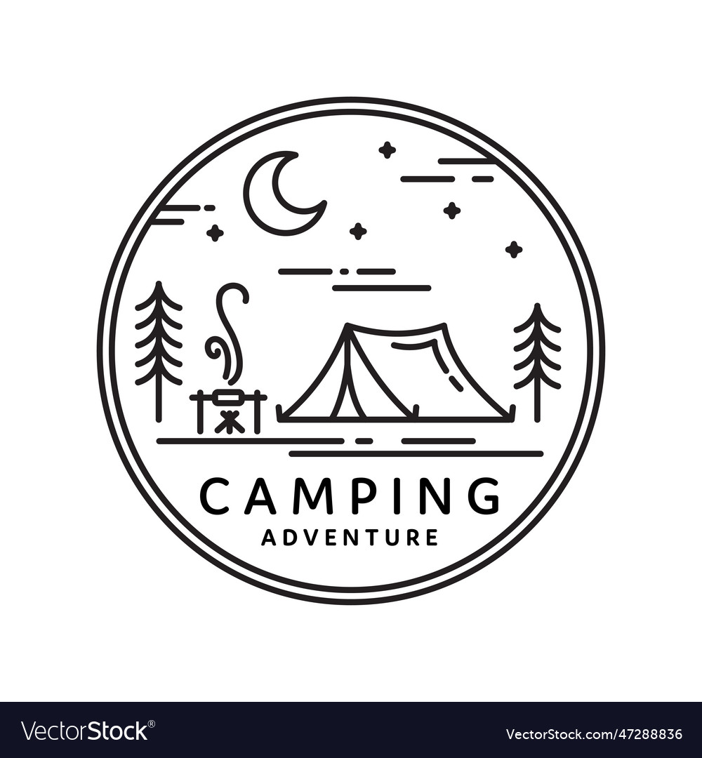 Camping logo simple line art design Royalty Free Vector