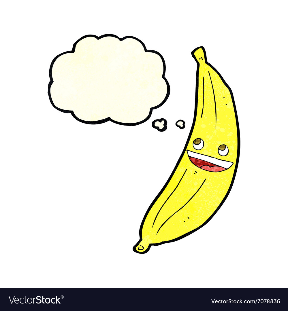 Cartoon happy banana with thought bubble