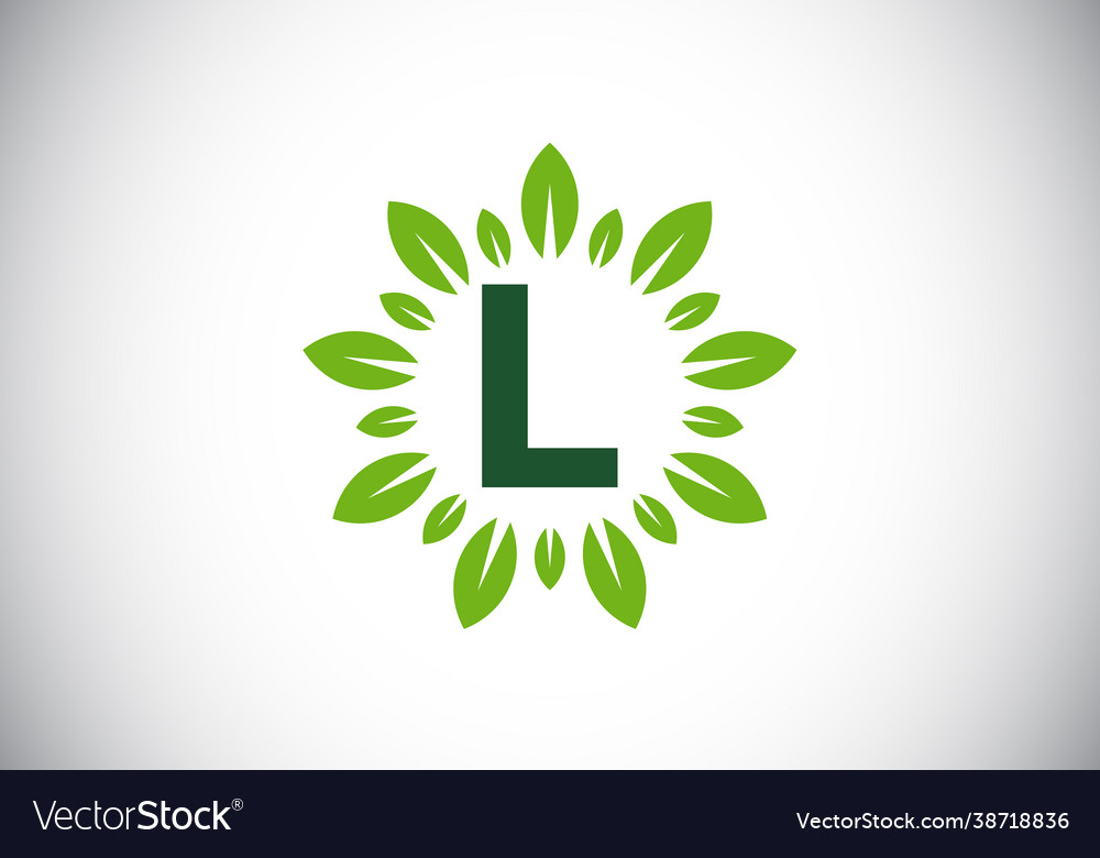 Initial l monogram letter alphabet with leaf