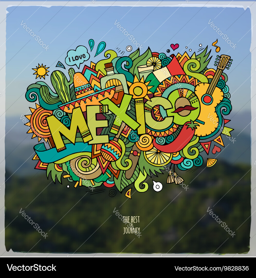 Mexico hand lettering and doodles elements emblem Vector Image