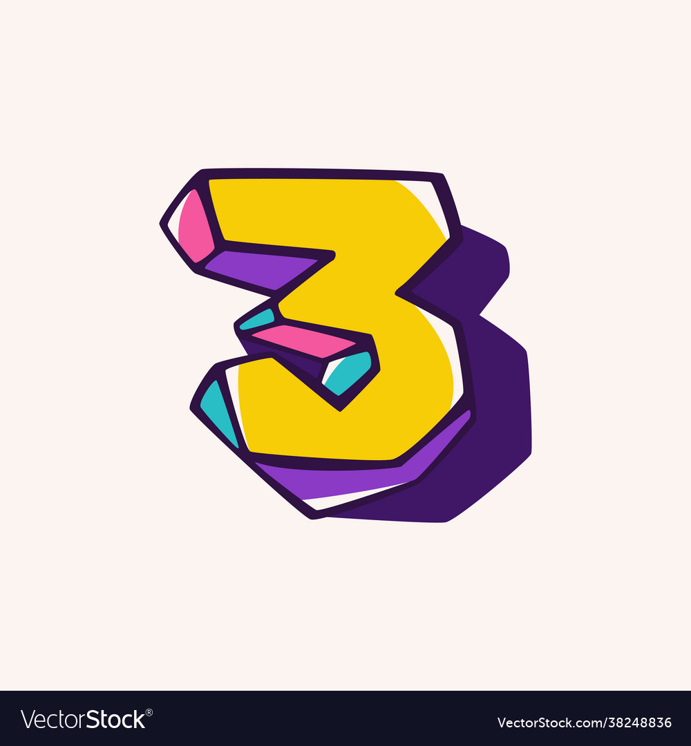 Nummer drei Logo im kubischen Kinderstil basierend vector image Nummer drei Logo im kubischen Kinderstil basierend