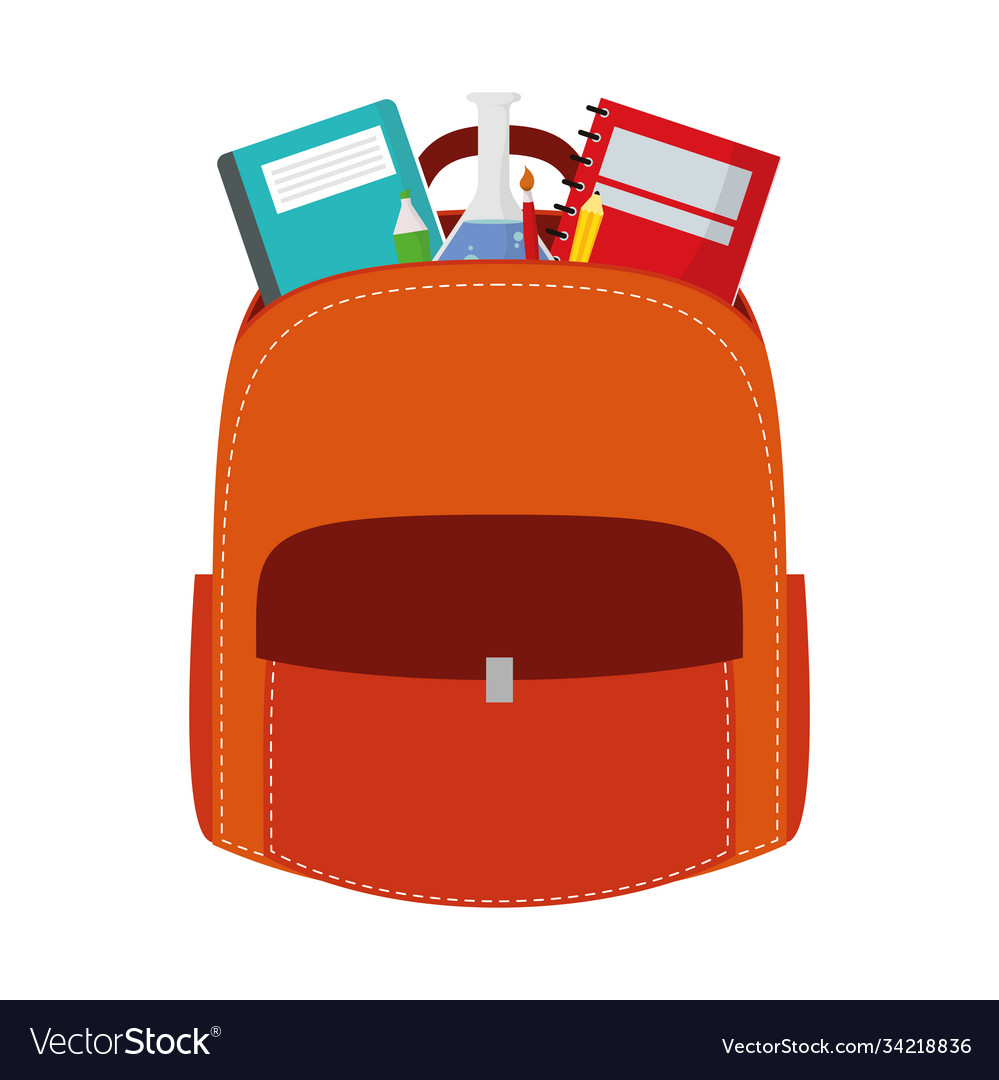 School bag equipment with notebooks and supplies Vector Image