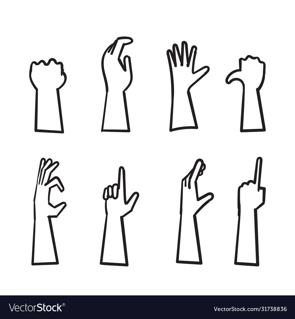 Set hands showing different gestures palm