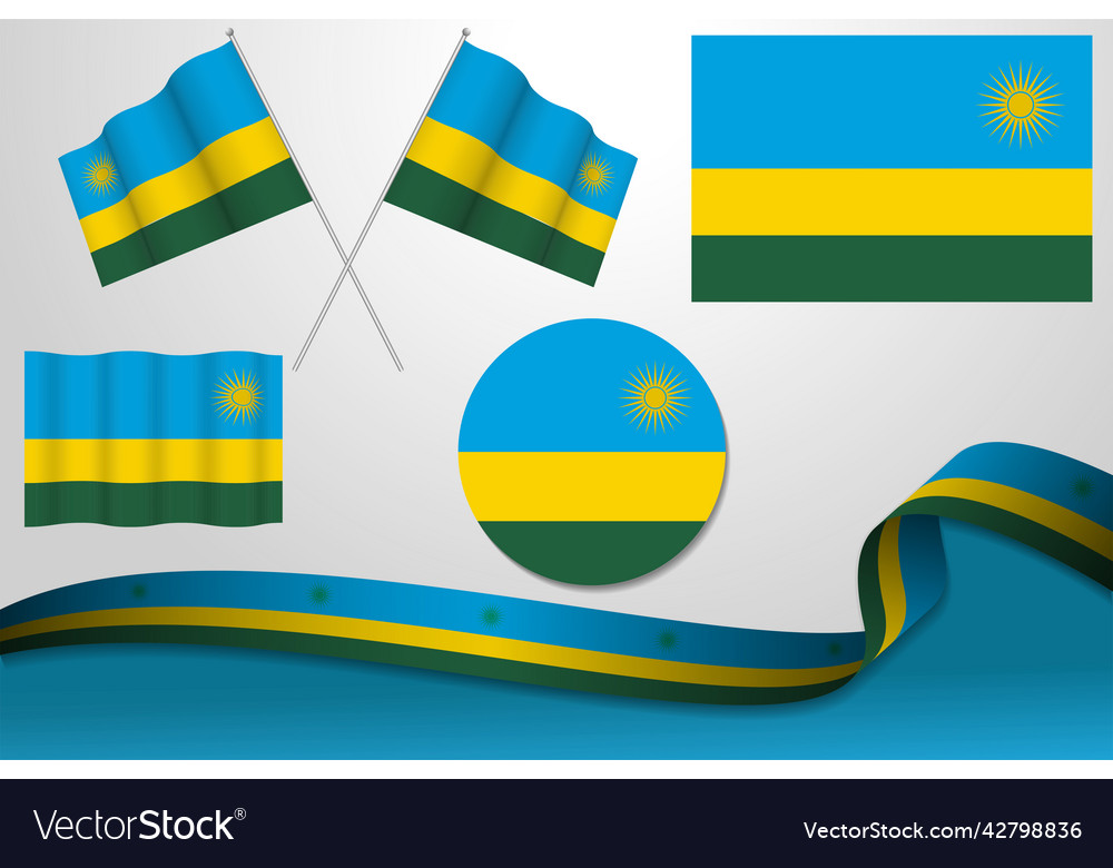 Set Of Rwanda Flags In Different Designs Vector Image