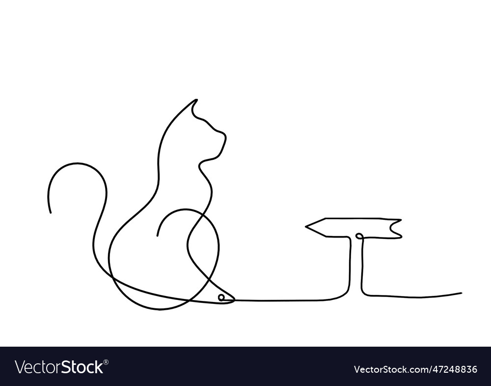 Silhouette of abstract cat with direction in line