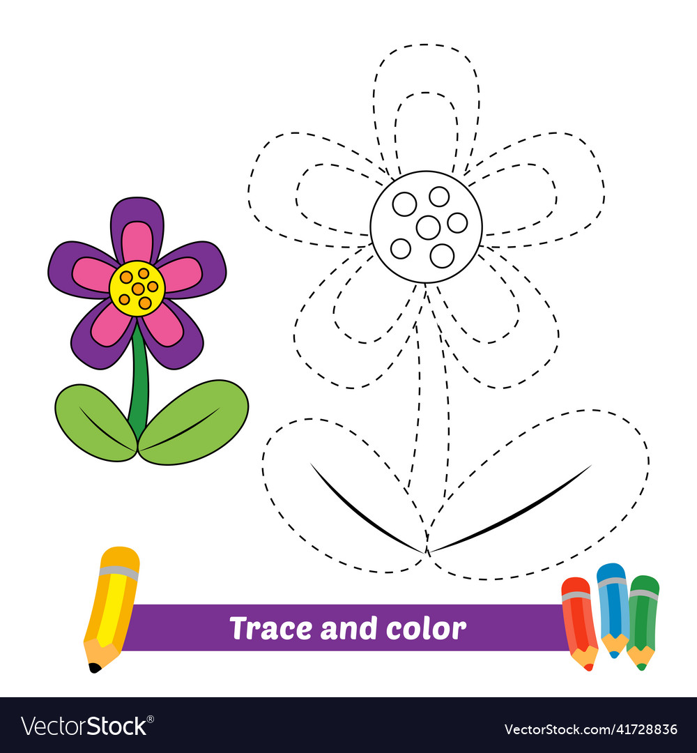 Trace and color for kids flower