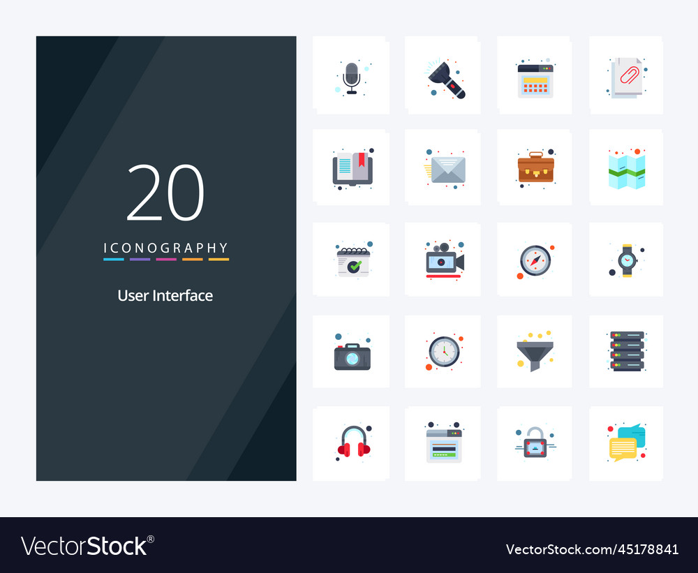 20 user interface flat color icon for presentation