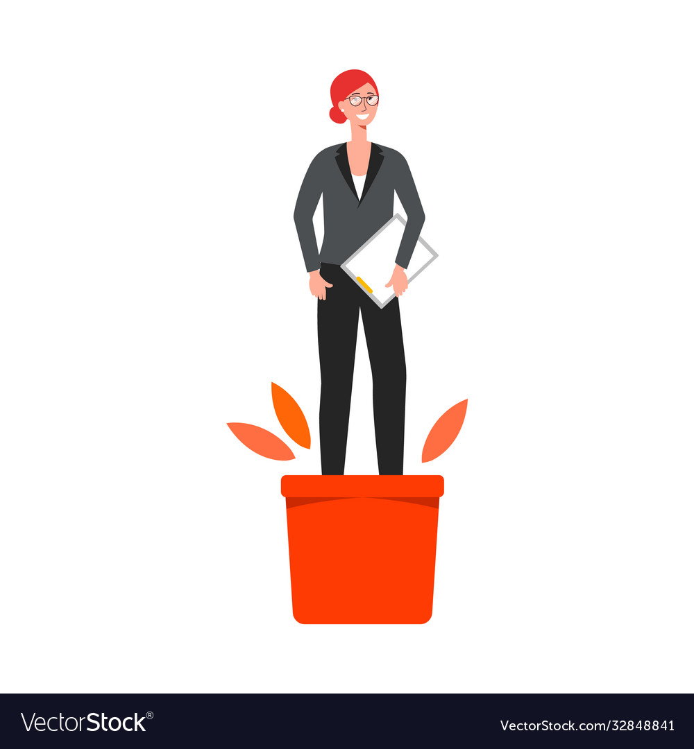 Business professional woman in flower pot flat