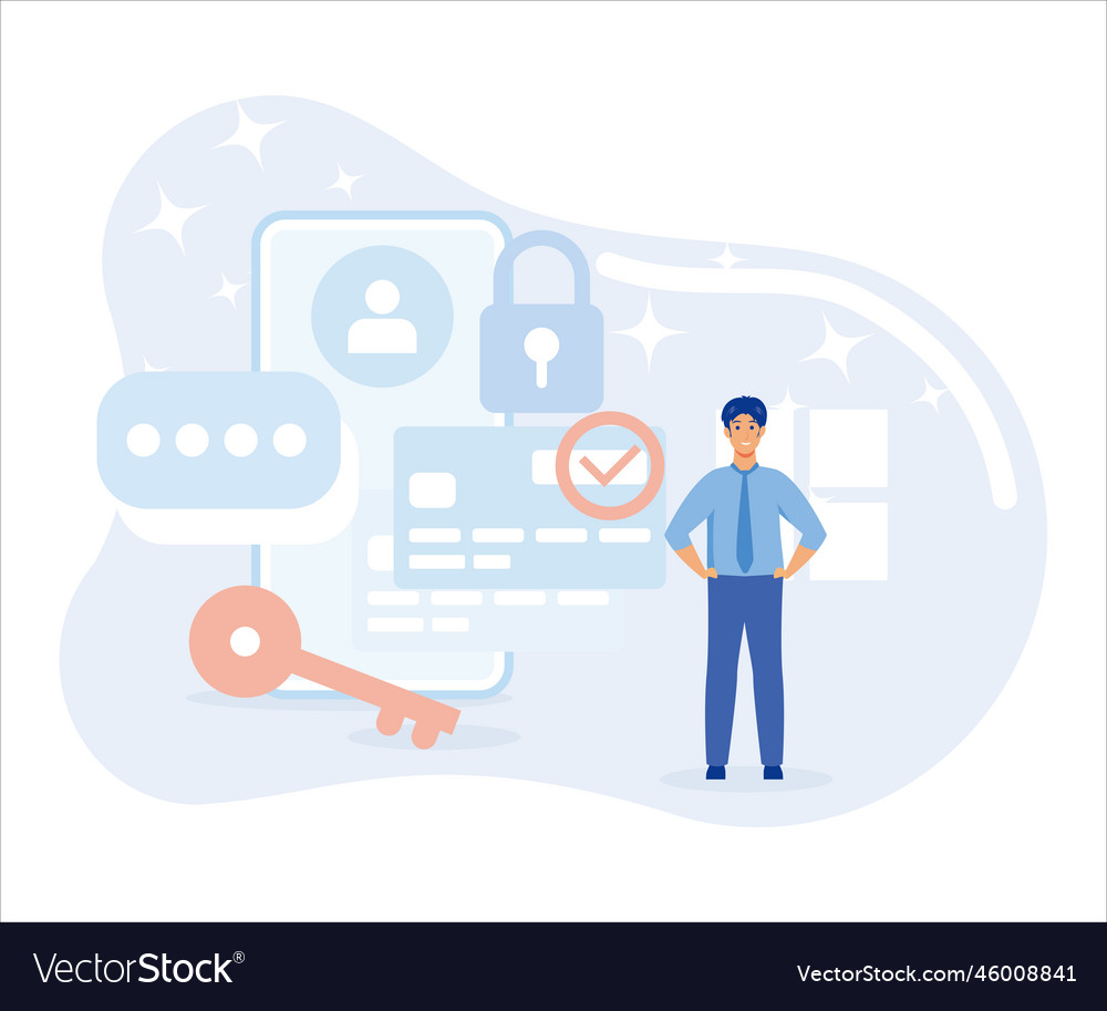 Characters using cyber security services vector image Characters using cyber security services