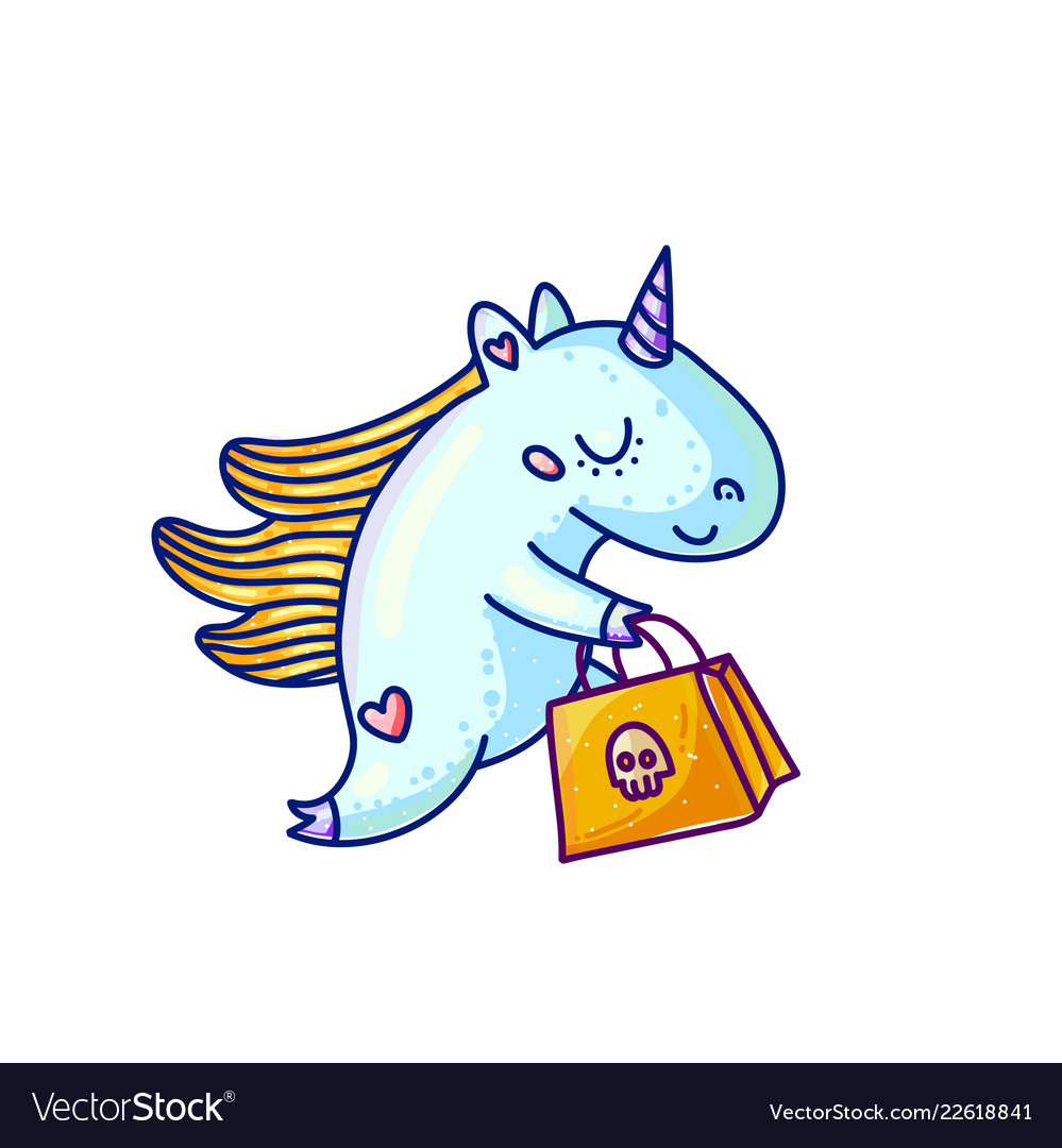 Charming unicorn with halloween shopping vector image Charming unicorn with halloween shopping