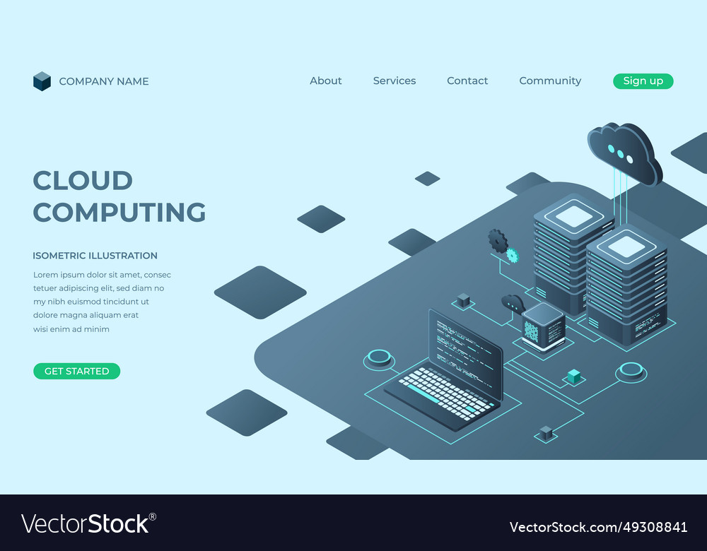 Cloud computing isometric landing page Vector Image Cloud computing isometric landing page