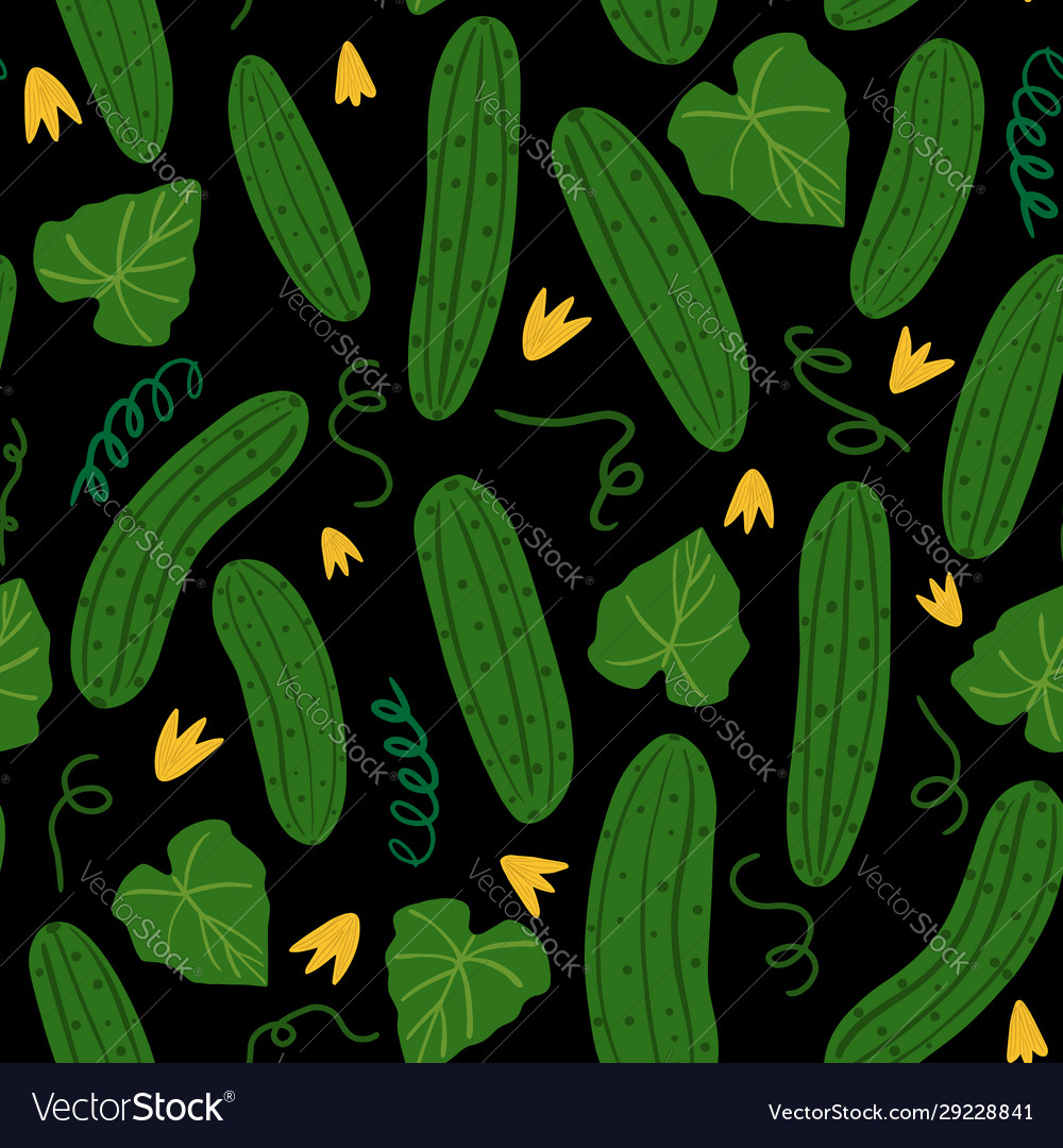 Cucumber Pattern - Black Background
