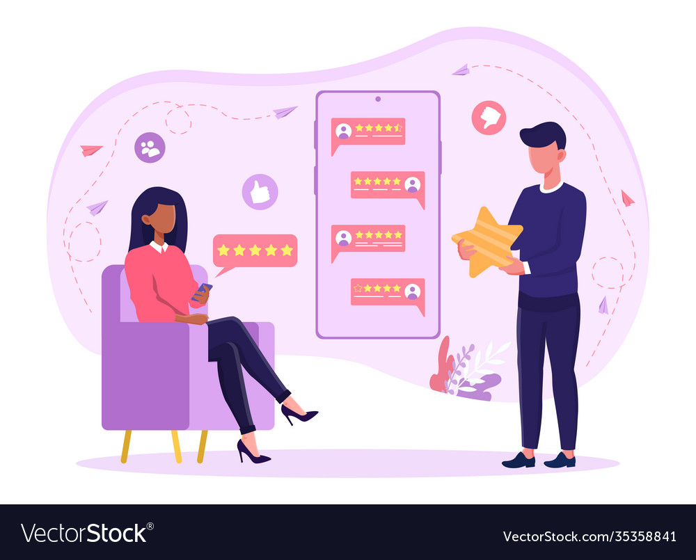 Kunden geben Feedback sitzen im Sessel Vector Image Kunden geben Feedback sitzen im Sessel