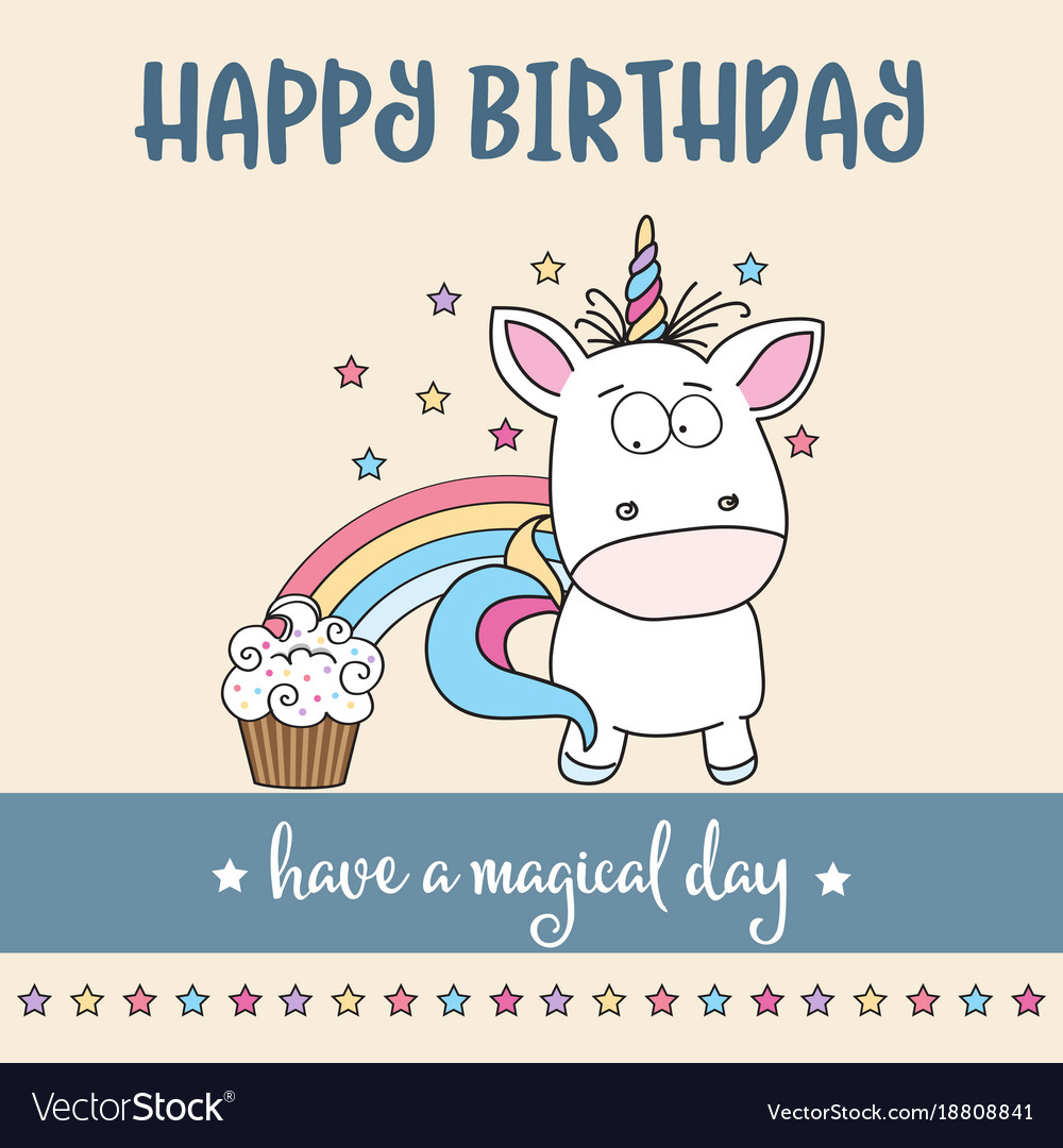 Happy birthday card with lovely baby unicorn Vector Image