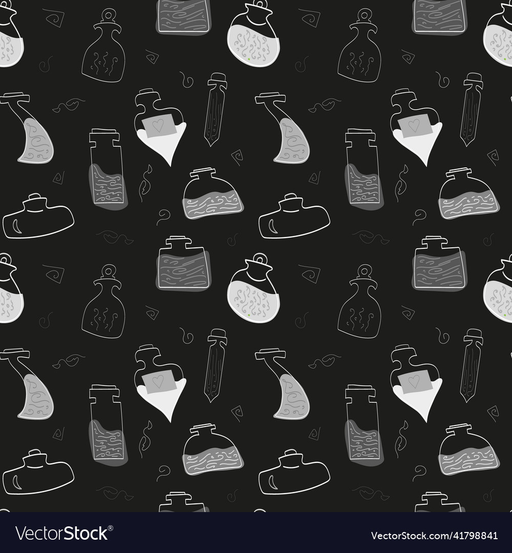 Monochrome pattern with bottles liquid