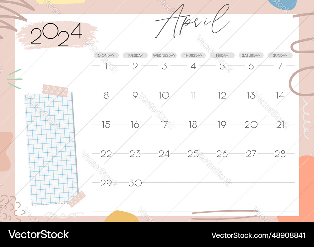Monthly Planner Calendar 2024 April Royalty Free Vector monthly-planner-calendar-2024-april-royalty-free-vector