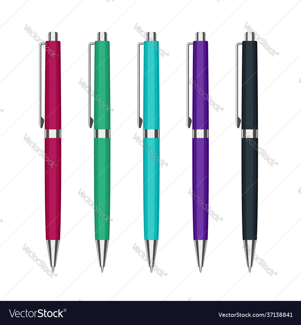 Set automatic ballpoint pen in colorful cases Vector Image