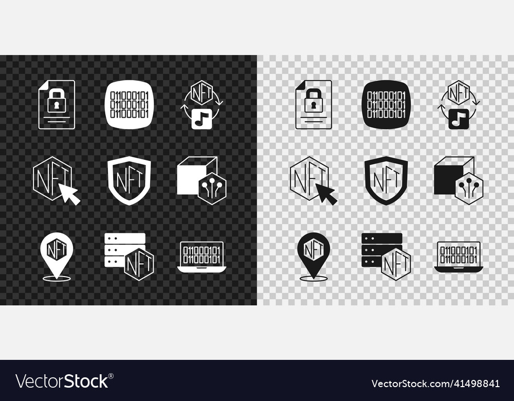 Set document and lock binary code nft digital Vector Image Set document and lock binary code nft digital
