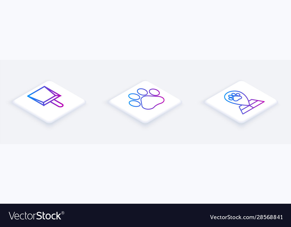 Set isometric line dustpan paw print and map Vector Image Set isometric line dustpan paw print and map