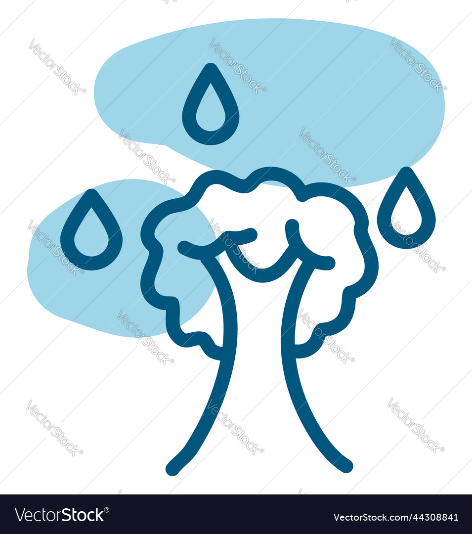 Tree in rain on a white background