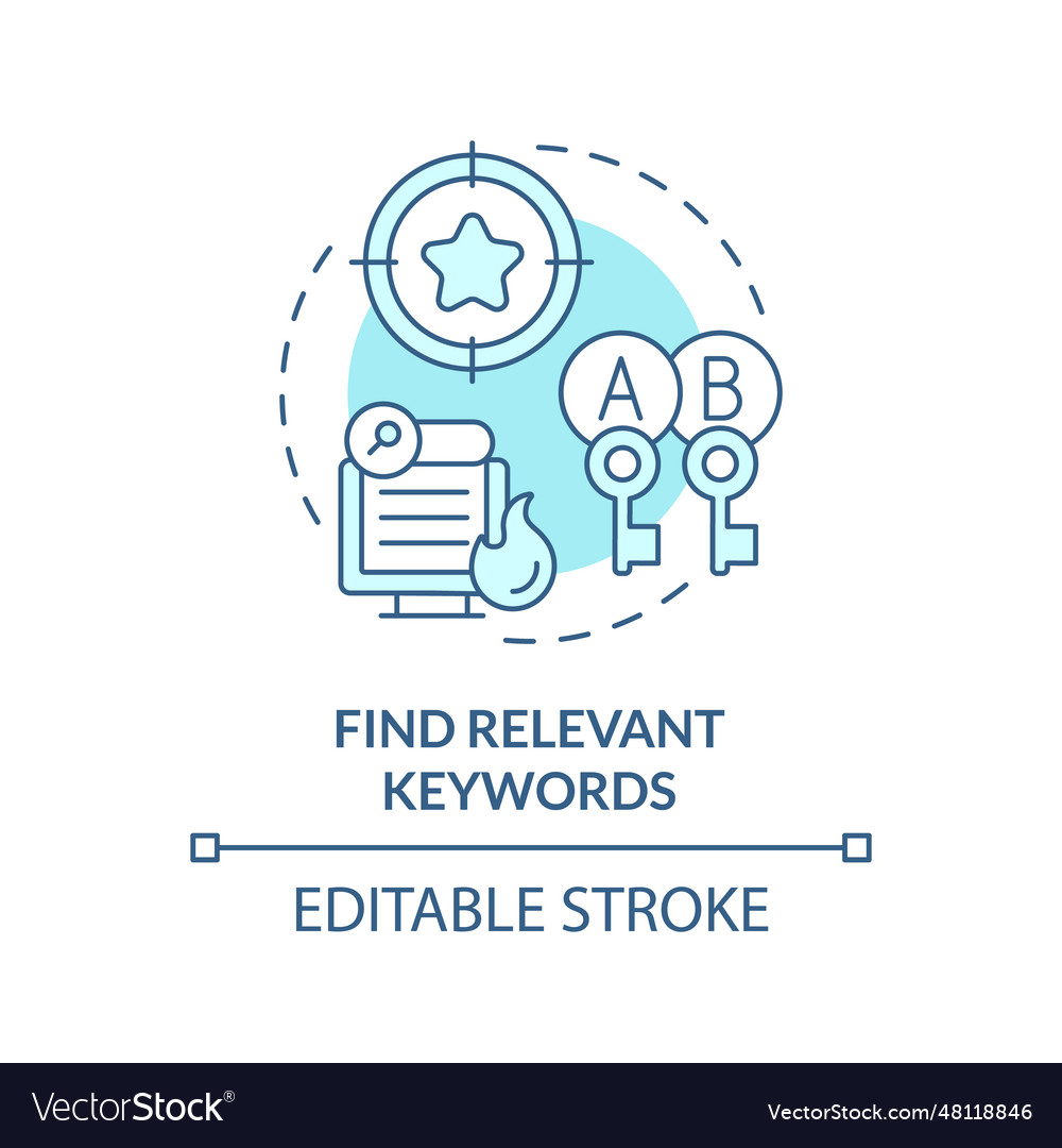 2d customizable find relevant keywords line icon vector image 2d customizable find relevant keywords line icon
