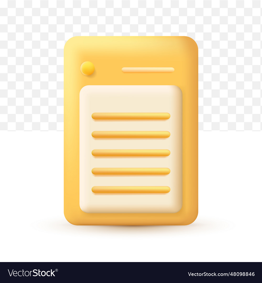 3d yellow note icon cartoon style on transparent Vector Image